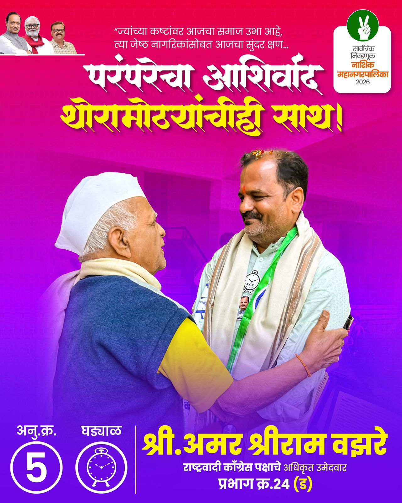 प्रभाग क्रमांक २४ मध्ये ‘राष्ट्रवादी’चे अमर वझरे आघाडीवर… दिवसागणिक वाढतोय नागरिकांचा उत्स्फुर्त प्रतिसाद…